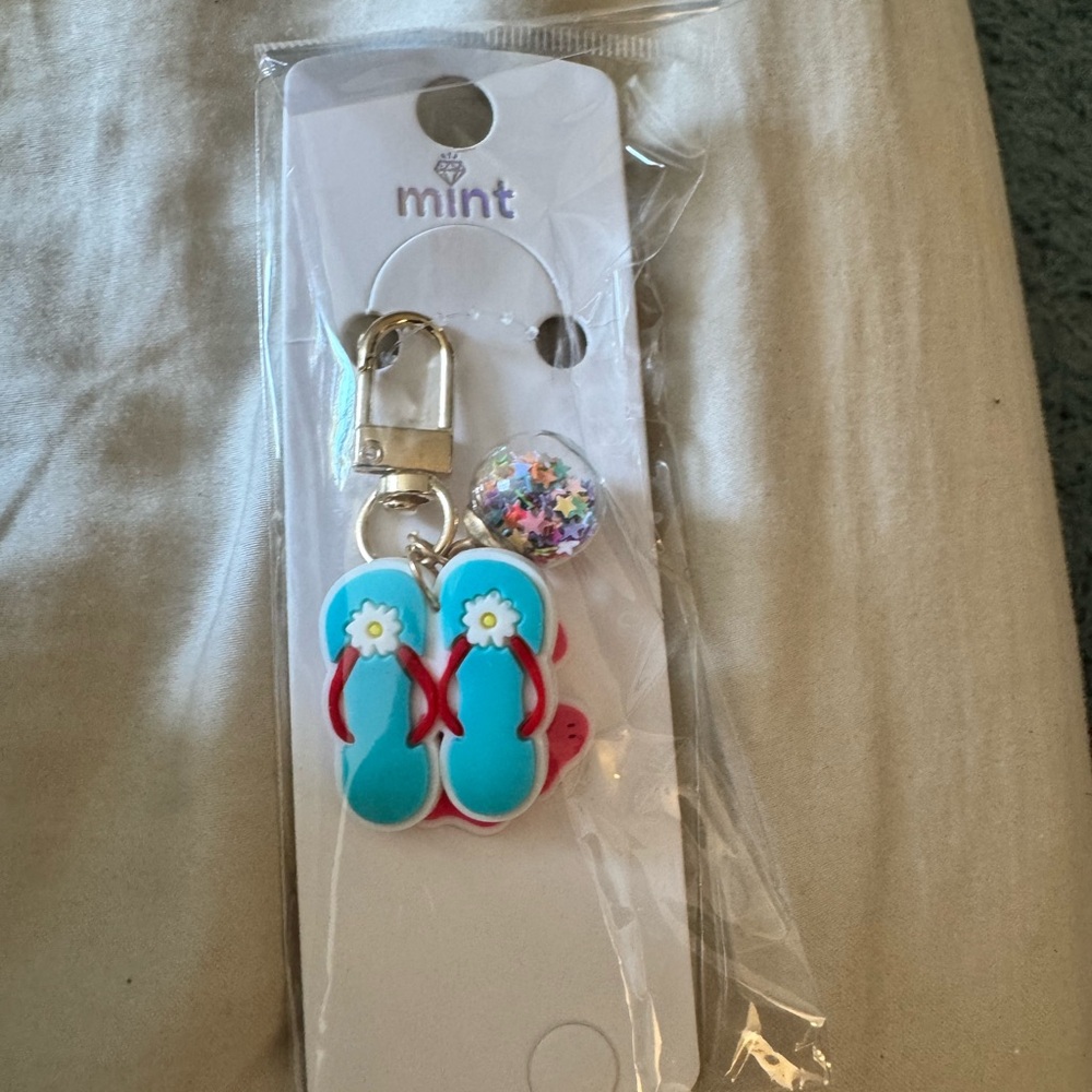 Mint Turquoise and Red Flip Flop Keychain
